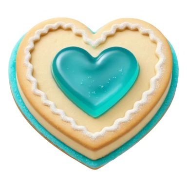 Realistic shortbread cookie in the shape of a heart with Tiffany blue color jelly middle filling and sprinkled powder sugar on top. sticker