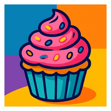 cupcake with pink icing, fun colorful style sticker