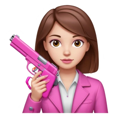White Girl brown hair hand pink nails holding pink gun sticker