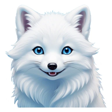 Cinematic Comical Arctic Fox Portrait Emoji, Head tilted dramatically with an exaggeratedly amused expression, featuring a striking, glossy white Fur with bold icy blue accents and wide, expressive eyes filled with playful disbelief, Simplified yet hilariously expressive features, highly detailed, glowing with a slightly sassy glow, high shine, dramatic yet playful, stylized with an air of cheeky arctic mischief, bright and endearing, soft glowing outline, capturing the essence of a spirited and over-the-top arctic fox, so meme-worthy it feels like it could side-eye its way into internet fame instantly! sticker