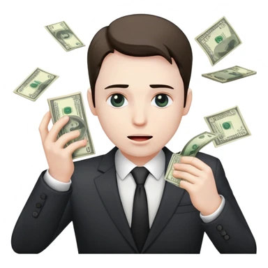 person throwing up money sticker