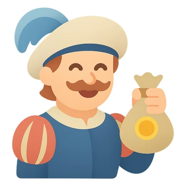 Happy Landsknecht mercenary with a bag of gold sticker