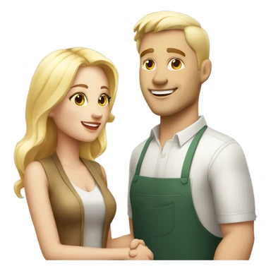 adult restaurant owner with white skin and blogger with white skin and blonde hair shaking hands in great detail and full height sticker