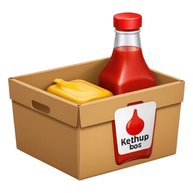 a small box have 2 sides, ketchup and mustard sticker
