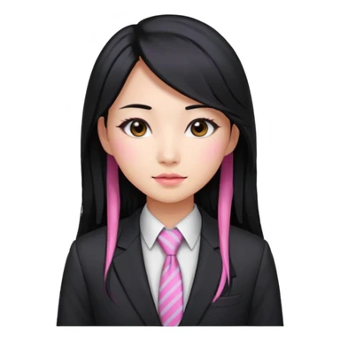 long black haired pink hair asian woman with tie and blazer sticker