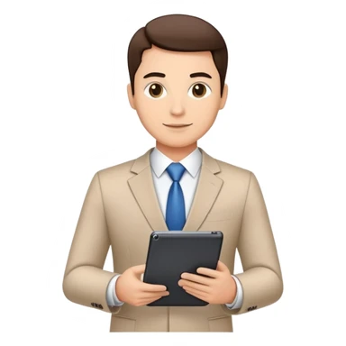 ceo executive confidently, holding a digital tablet or folder, wears smart business attire sticker