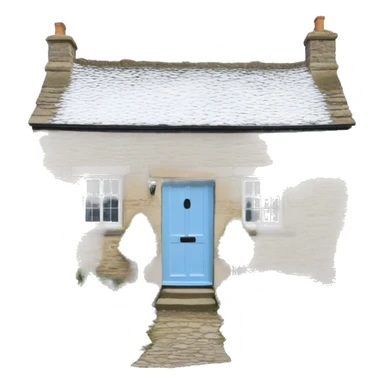 Snowy stone cotswolds cottage with sky blue door  sticker
