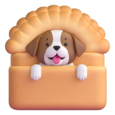 bread maker dog, soft and fluffy, peeking from bread loaf, cheerful, warm beige, full-body sticker
