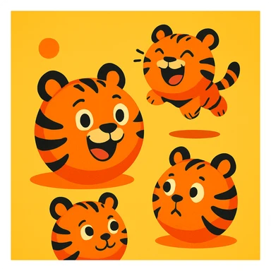 playful illustration of tiger balls, orange with black stripes, cartoon style sticker