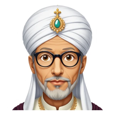 Jeff Goldblum no glasses as a regal portrait dressed as suleiman-the-magnificent,-depicted-as-a-regal-ottoman-sultan-adorned-with-a-large,-white,-round,-tall-turban-and-a-majestic-grey-beard,-his-commanding-gaze-bathed-in-warm,-historic-lighting-that-exudes-timel sticker