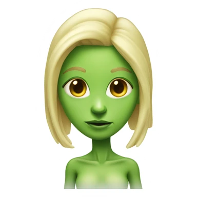 a green alien woman full body,blonde sticker