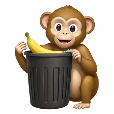 monkey with a banana in a trash can, silly pose sticker