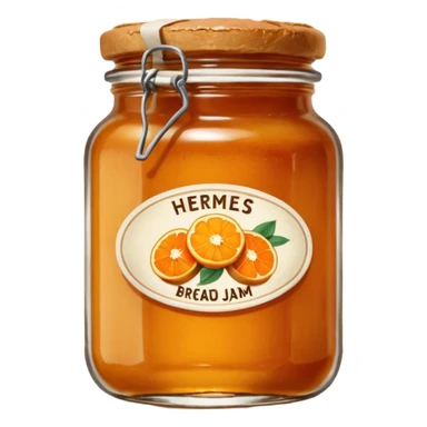 Hermès-style vintage bread and orange jam jar, classic French breakfast, glass jar, vintage label, cute emoji style sticker