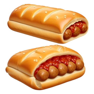 a sausage roll with a line small amount of tomatoe sauce on top sticker