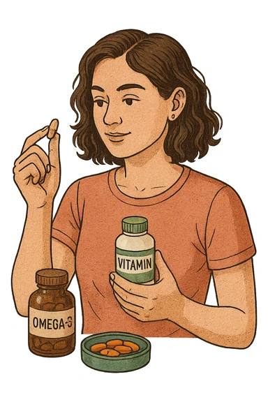 Donna che sta scegliendo integrazione per il suo benessere in italiano sticker