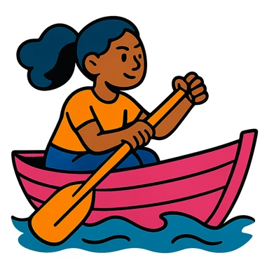 woman rowing a pink boat in vibrant toon style sticker