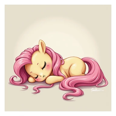 Fluttershy sleeping peacefully, realistic style, no background, transparent sticker