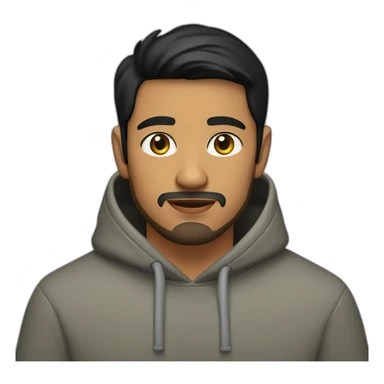 olive skin man with short beard hazel eyes and black hair wearing hoodie with cat on lap sticker