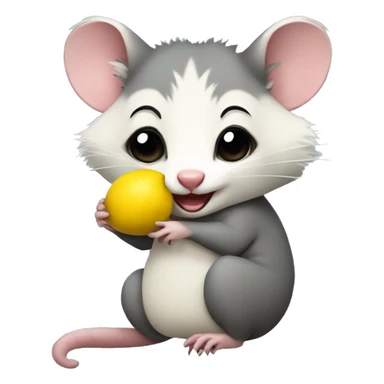 opossum holding a lemon sticker