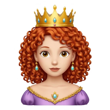 Princess with curly red hair, small crown sticker