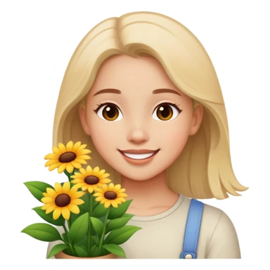 Girl happily looking at flowers  sticker