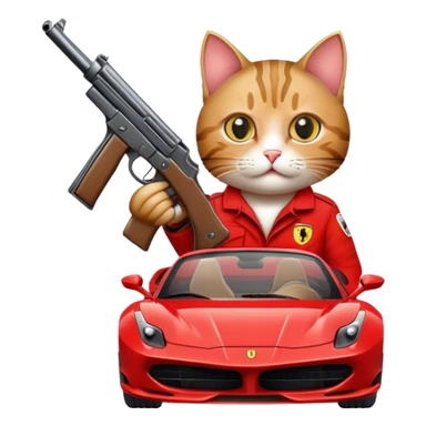 Cat holding two guns in a Ferrari sticker