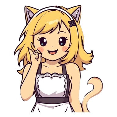  blonde catgirl woman long hair freckles giggling lace apron lace bikini anime influence sleeveless sticker
