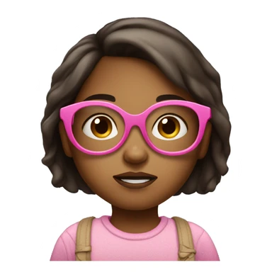 confused little girl with dark brown hair, light brown skin, and pink glasses sticker