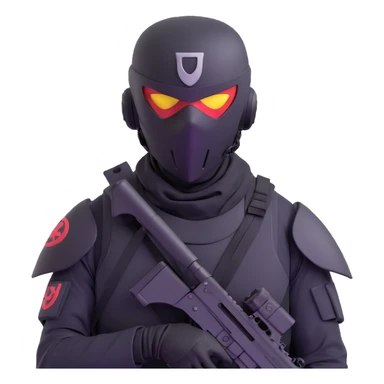 armed figure in all-black military clothing, shiesty mask, helmet, dramatic lighting sticker