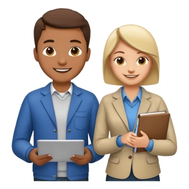 group of 5 colleagues 1 with computer, 1 with a copybook sticker