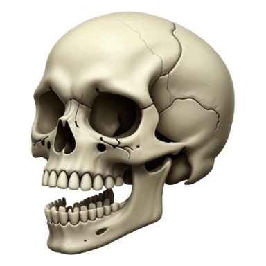 A skull that is dark depressing and under saturated make him creepy and scary but also cursed and his jaw is like uncanny long but not too long that it’s like monster long like impressive human achieveable long sticker