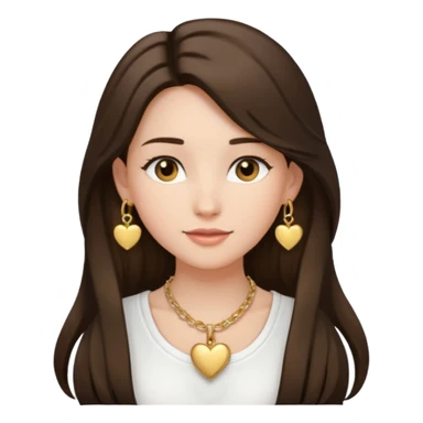 Brunnette pretty girl with long hair and a White top and heart gold necklece with gols bracelets and gold hoop earrings   sticker