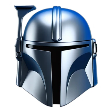 shiny silver king mandalorian helmet with blue accents sticker