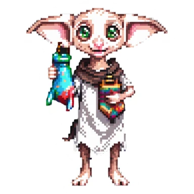 excited Dobby the house elf holding a sock sticker