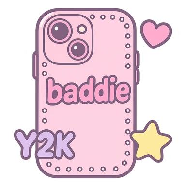 kawaii style baddie TikTok Bratz Y2K rhinestone iPhone, 3D glossy, outlined, sticker-like, pastel pinks, neon accents, white or transparent background, 512x512px sticker