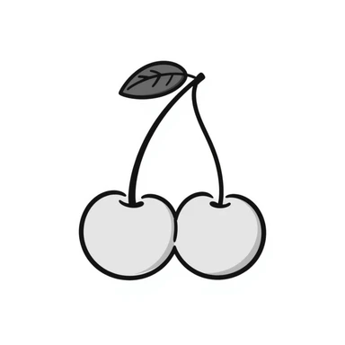 Hand-drawn pair of cherries with stem and leaves sticker