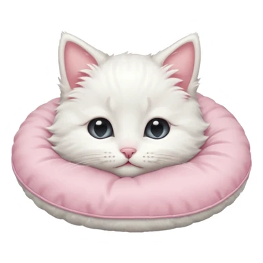 white fluffy kitten cuddled against a pillow, blushing, eyes shut in > < shape sticker