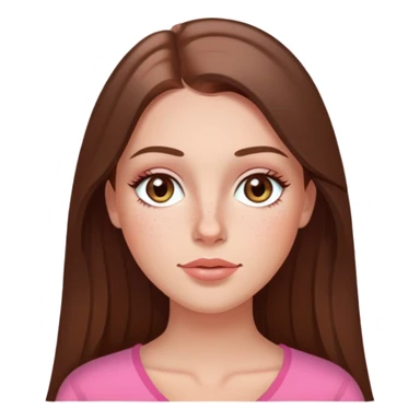 Long hair straight Brunette and hazel green eyes  slightly tanned white girl with pink peach lips and rosy bright red cheeks with a few freckles sticker
