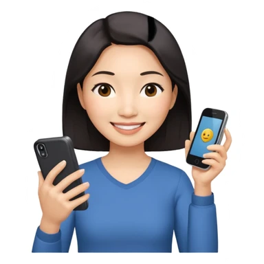 페르소나 요약 : 휴대폰을 보고 즐거워하는 여자, 40대의 아시아 여성이 한손으로 휴대폰을 쥐고, 화면을 보면서 미소를 짓고 있어요. 나머지 한손은 아래에 내리고 있어요 sticker