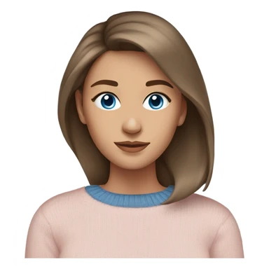 A beautiful young woman with blown out brown hair and blue eyes wearing a stylish light pink sweater sticker