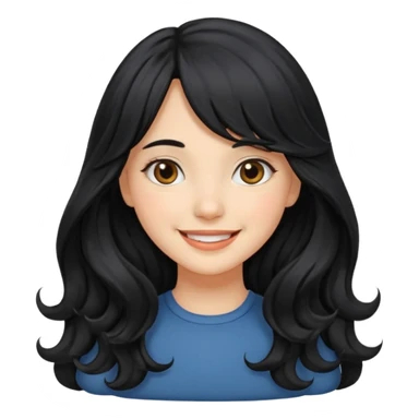 Please generate a portrait of a pretty girl with long, wavy, black hair. She's smiling. She also wears a middle parting and bangs. sticker