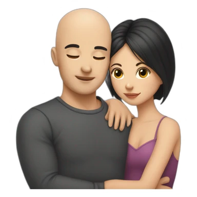 Bald boy hugging a dark hair girl sticker