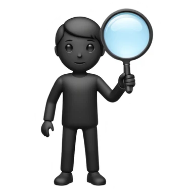 3D icon of a minimal human silhouette holding a magnifying glass, exploration concept, simple geometric form, modern UI style, single object, soft lighting, isolated, no background sticker