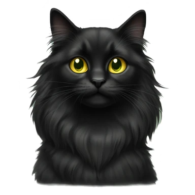 Black long haired cat yellow green eyes sticker