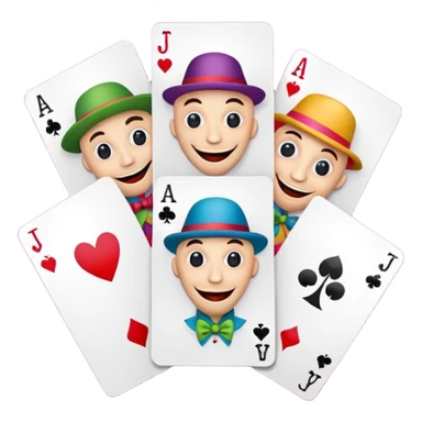 3 poker cards, with crazy colorful human jolly jokers inside, puppets in the hand sticker