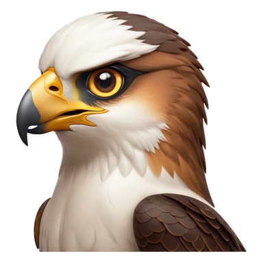 Cinematic Noble Falcon Portrait Emoji, Poised and majestic, with a streamlined, muscular build, a sharply hooked beak, and intense, piercing eyes that exude focus and speed, Simplified yet sharp and sophisticated features, highly detailed, glowing with a soft, amber radiance, high shine, intelligent and commanding, stylized with an air of aerial authority, focused and swift, soft glowing outline, capturing the essence of a watchful and confident falcon that appears ready to soar out of the screen with effortless power! sticker