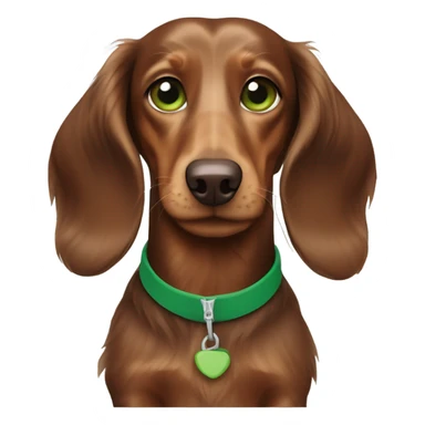 Brown longhaired dachs with green eyes and Brown nose skiing sticker