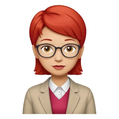 accountant older with red short hair without glasses, modern clothes, girly sticker
