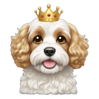 Cute White cavapoo with a crown sticker