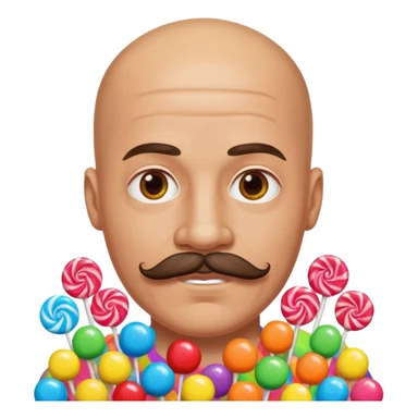 bald guy with a mustache made out of candy sticker